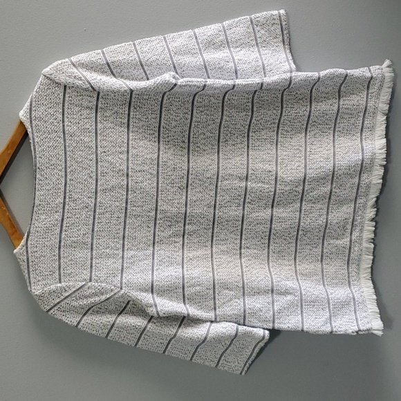 T by Talbots women's size SP small petite white black cotton blend top fringe - Picture 3 of 16